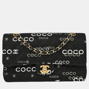 Chanel Black Canvas Coco Medium Classic Double Flap Shoulder Bag, Shoulder Bags - Luxury Closet catalog
