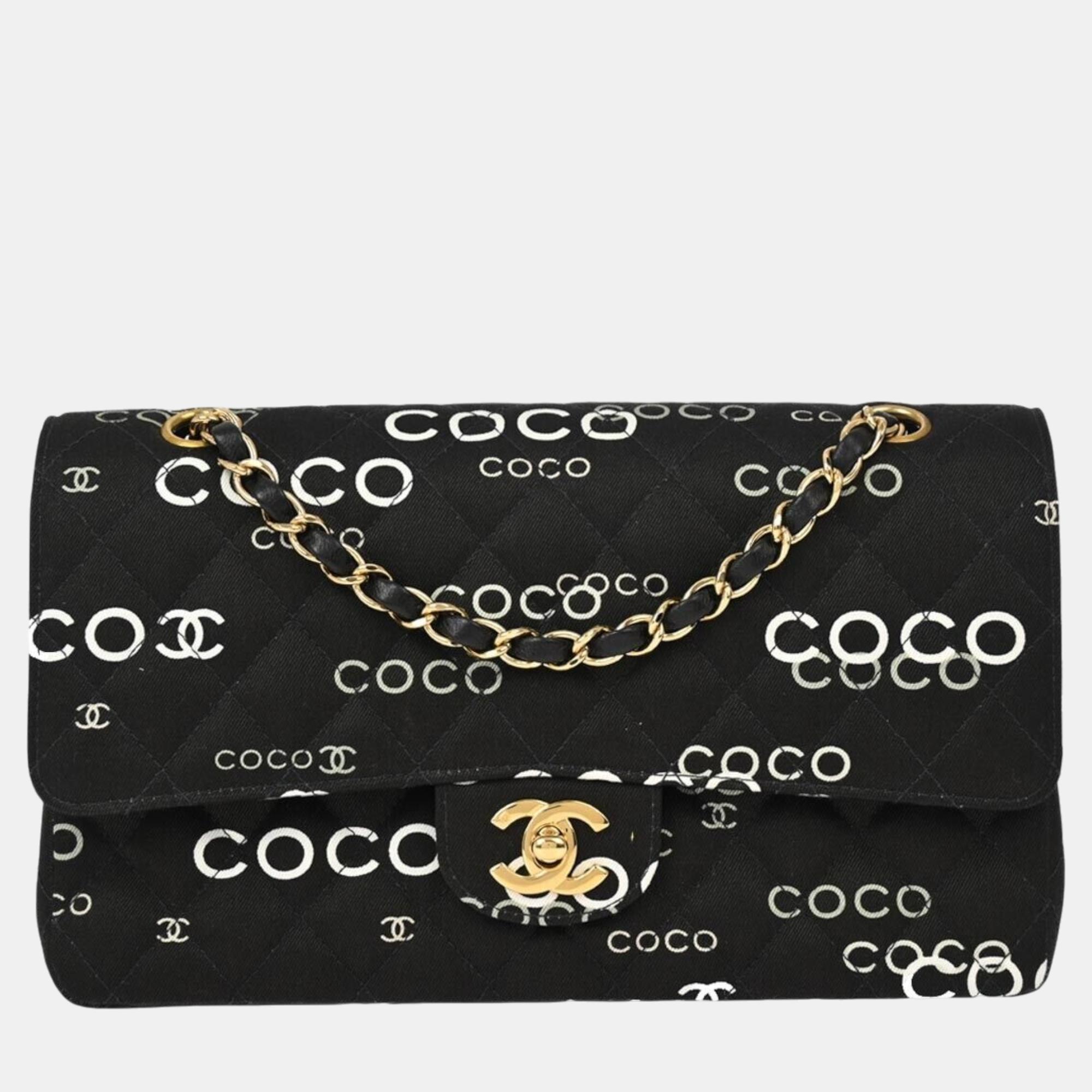 Chanel Black Canvas Coco Medium Classic Double Flap Shoulder Bag, Shoulder Bags - Luxury Closet catalog