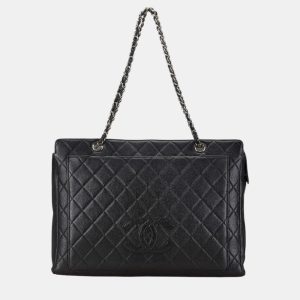 Chanel Black Silver Caviar Skin Coco Mark Chain Tote Bag, Tote Handbags - Luxury Closet catalog