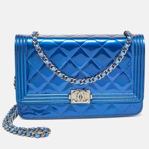 Chanel Royal Blue Quilted Patent Leather Boy Wallet on Chain, Wallets & Money Clips - Luxury Closet catalog
