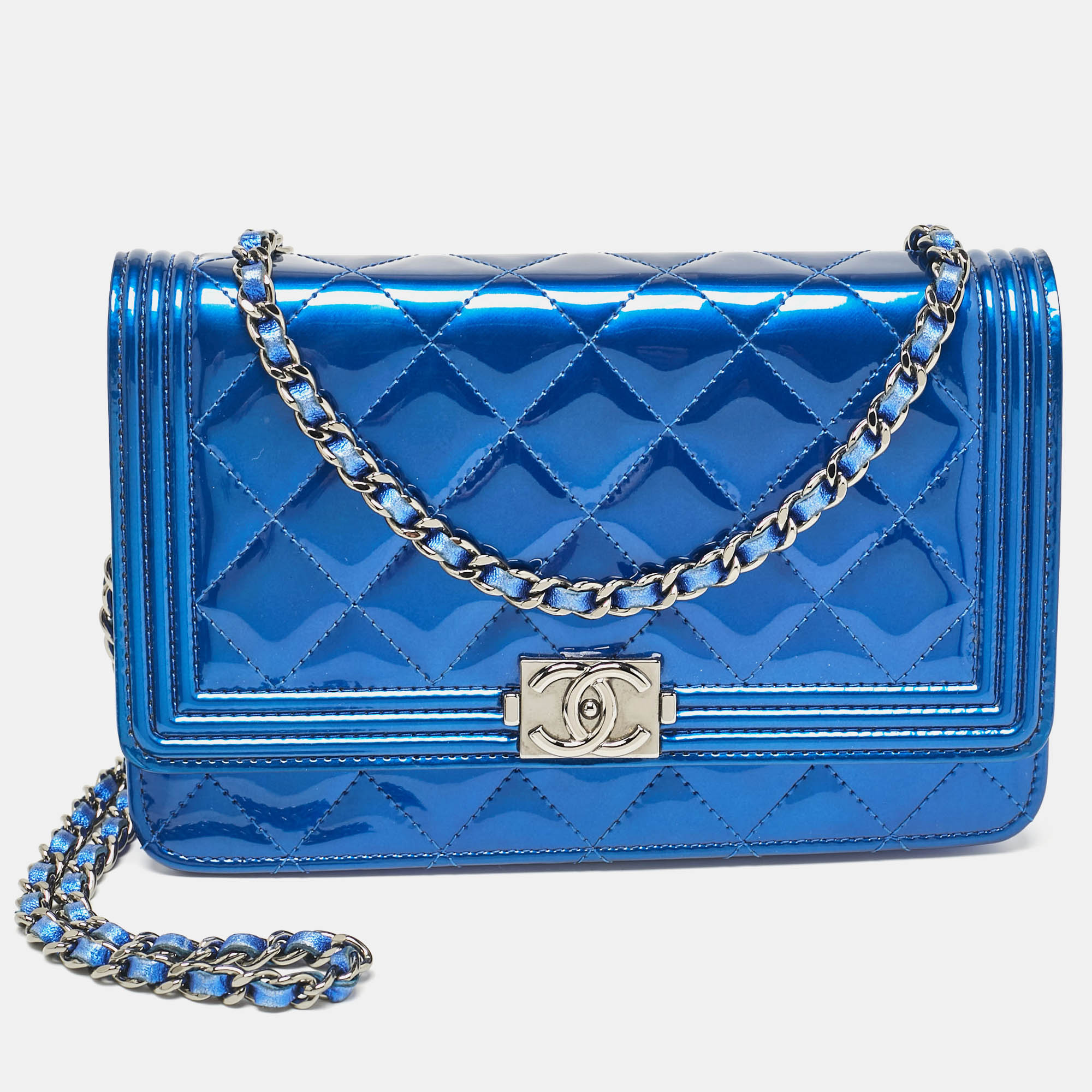 Chanel Royal Blue Quilted Patent Leather Boy Wallet on Chain, Wallets & Money Clips - Luxury Closet catalog