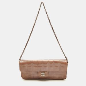 Chanel Dusty Pink Quilted Patent Leather Chocolate Bar CC East West Flap Bag, Shoulder Bags - Luxury Closet catalog