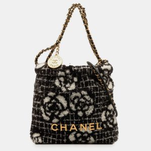 Chanel Black Cotton Camellia Logo Gold Chain Tote Shoulder Bag, Tote Handbags - Luxury Closet catalog