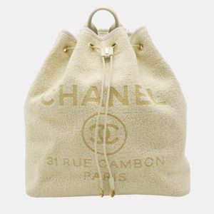 Chanel Ivory Velour, Leather Deauville Line Rucksack Backpack, Shoulder Bags - Luxury Closet catalog