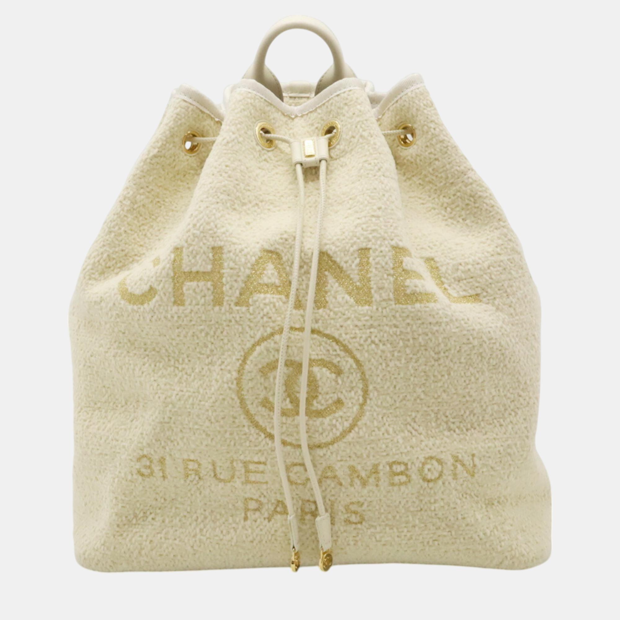 Chanel Ivory Velour, Leather Deauville Line Rucksack Backpack, Shoulder Bags - Luxury Closet catalog