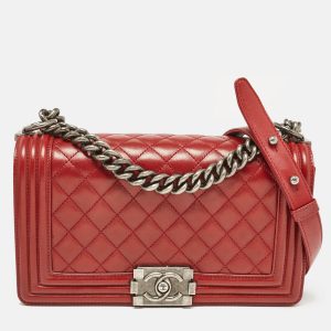 Chanel Red Quilted Leather Medium Boy Flap Bag, Shoulder Bags - Luxury Closet catalog