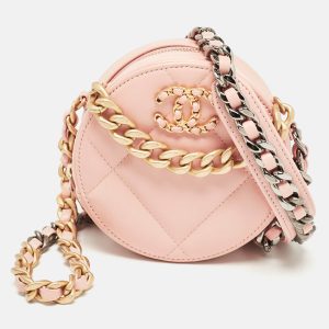 Chanel Pink Quilted Leather 19 Round Crossbody Bag, Handbags - Luxury Closet catalog