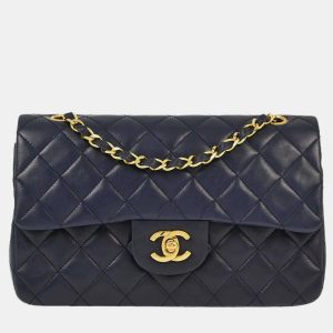 Chanel Navy Lambskin Leather Small Classic Double Flap Shoulder Bag, Shoulder Bags - Luxury Closet catalog