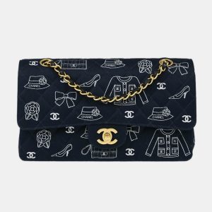 Chanel Black Canvas Medium Classic Double Flap Shoulder Bag, Shoulder Bags - Luxury Closet catalog