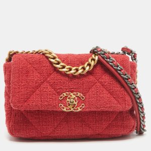 Chanel Red Quilted Tweed Medium 19 Flap Bag, Shoulder Bags - Luxury Closet catalog