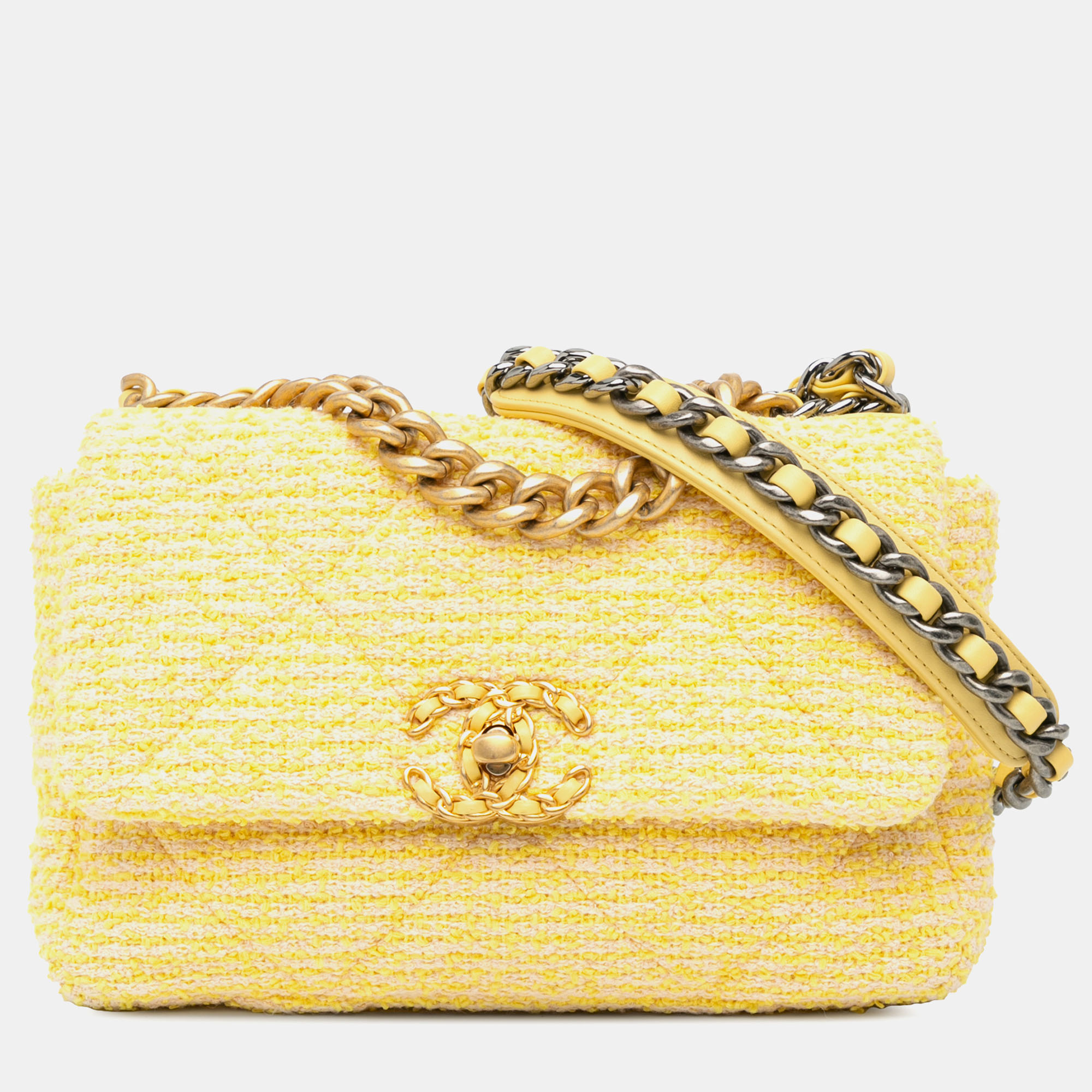 Chanel Yellow Tweed Medium 19 Flap Bag, Shoulder Bags - Luxury Closet catalog