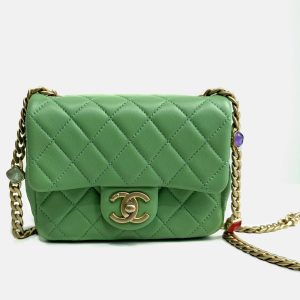 Chanel Green Leather Quilted Mini Pearl Square Flap Bag, Shoulder Bags - Luxury Closet catalog