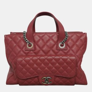 Chanel Red Caviar Leather Casual Pocket Tote Bag, Tote Handbags - Luxury Closet catalog