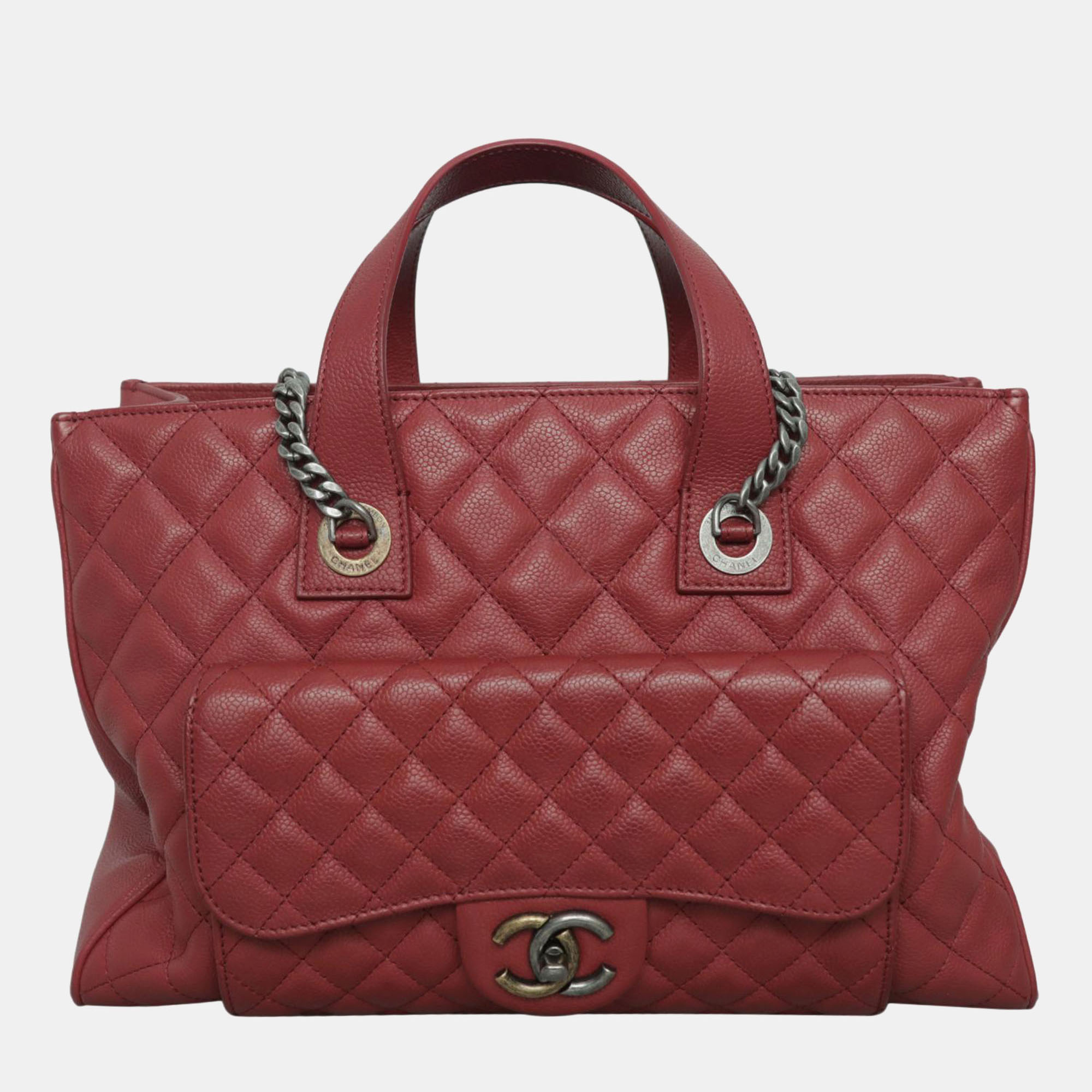 Chanel Red Caviar Leather Casual Pocket Tote Bag, Tote Handbags - Luxury Closet catalog