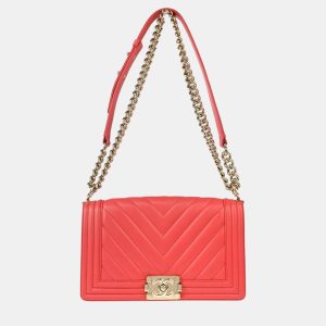 Chanel Pink Lambskin Chevron Leather Medium Boy Bag, Shoulder Bags - Luxury Closet catalog
