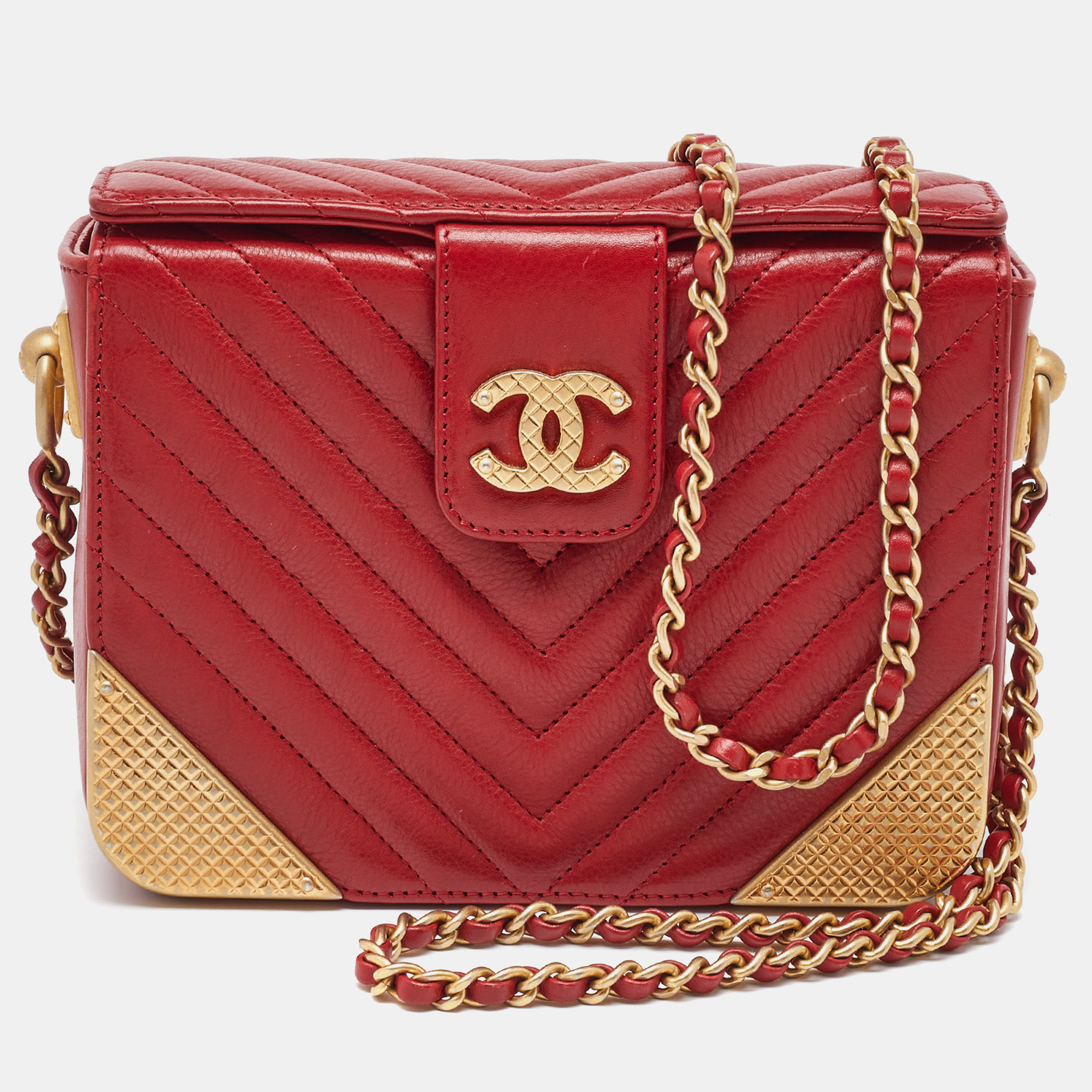 Chanel Red Chevron Leather Rock The Corner Minaudiere Bag, Shoulder Bags - Luxury Closet catalog