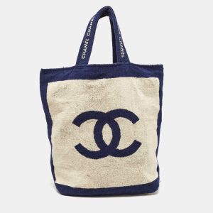Chanel Navy Blue/Off White Terry Cotton CC Beach Tote, Tote Handbags - Luxury Closet catalog