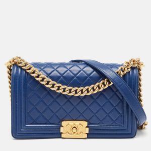 Chanel Navy Blue Quilted Leather Medium Boy Flap Bag, Shoulder Bags - Luxury Closet catalog