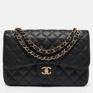 Chanel Black Quilted Caviar Leather Jumbo Classic Double Flap Bag, Shoulder Bags - Luxury Closet catalog