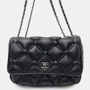 Chanel Black Lambskin Bubble Leather Chain Shoulder Bag, Shoulder Bags - Luxury Closet catalog