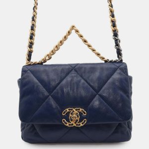 Chanel Blue Lambskin Leather 19 Flap Chain Shoulder Bag, Shoulder Bags - Luxury Closet catalog
