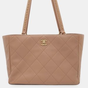 Chanel Beige Lambskin Leather Chain Shoulder Tote Bag, Tote Handbags - Luxury Closet catalog