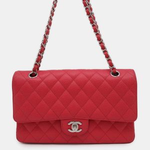 Chanel Red Caviar Leather Classic Double Flap Bag, Shoulder Bags - Luxury Closet catalog