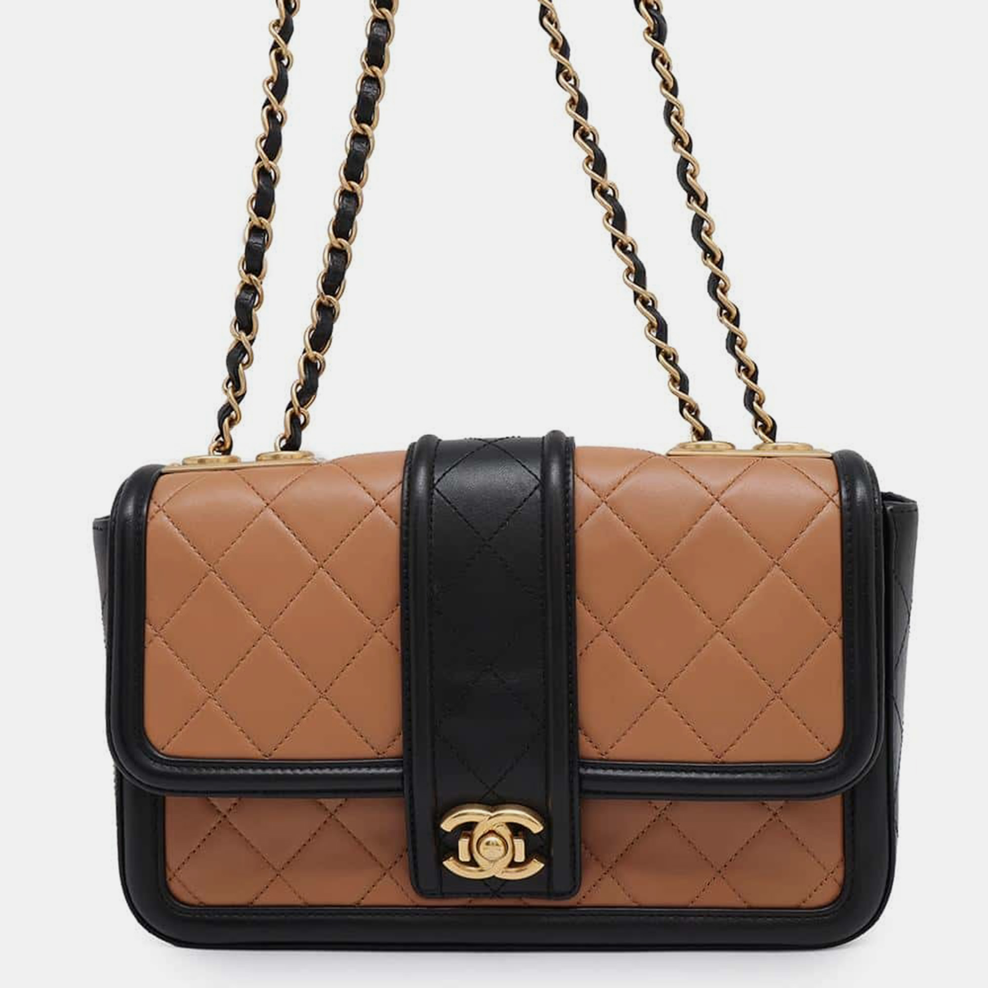 Chanel Matelasse Single Flap Chain Beige/Black Lambskin Shoulder Bag, Shoulder Bags - Luxury Closet catalog