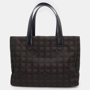 Chanel Brown/Black Nylon Leather New Travel Line Tote Bag, Tote Handbags - Luxury Closet catalog