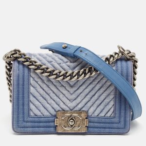 Chanel Blue Chevron Quilted Denim Small Boy Flap Bag, Shoulder Bags - Luxury Closet catalog
