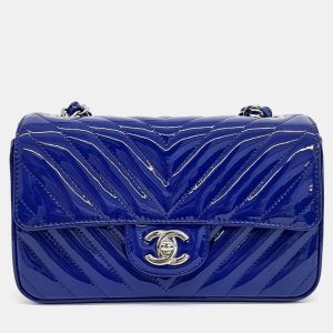 Chanel Blue Patent Leather Chevron Classic Mini Crossbody Bag, Handbags - Luxury Closet catalog