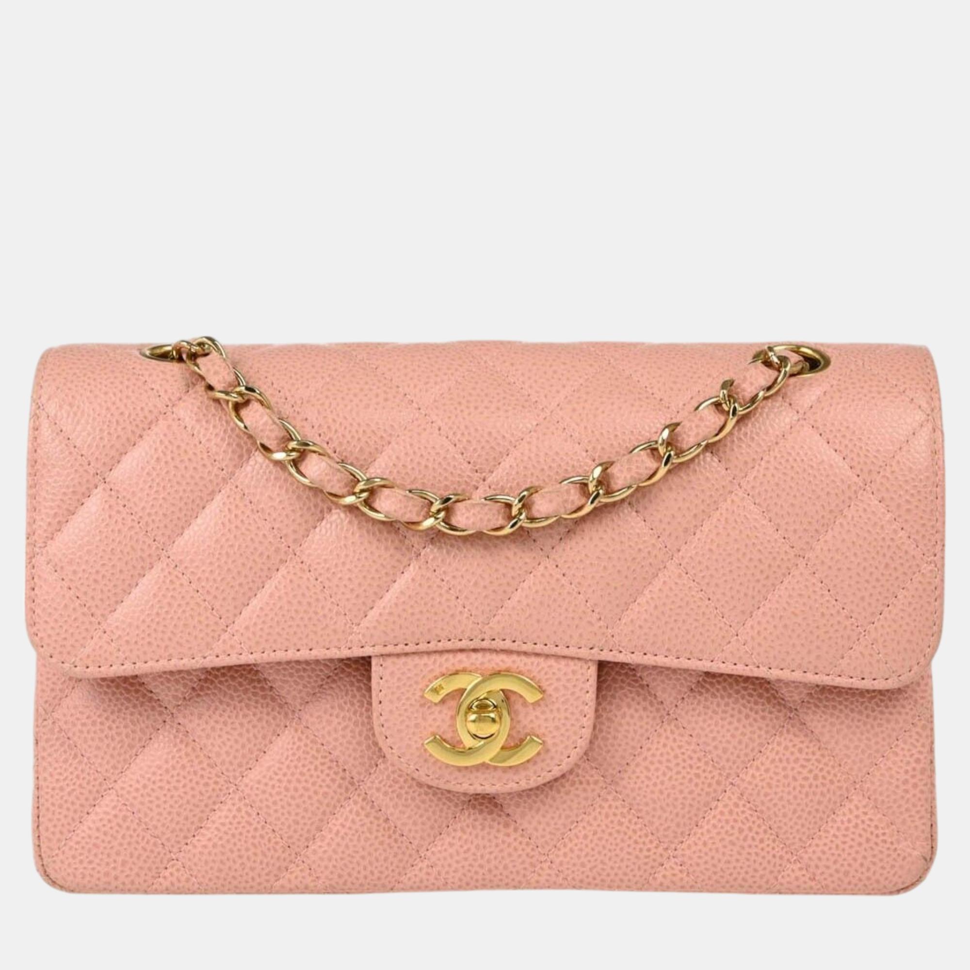 Chanel Pink Calfskin Small Classic Double Flap Shoulder Bag, Shoulder Bags - Luxury Closet catalog