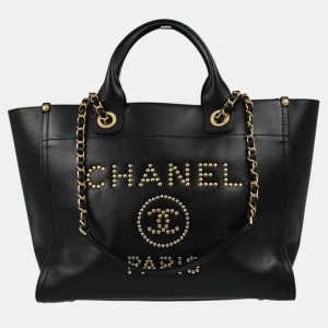 Chanel Black Calfskin Leather Small Deauville Tote Bag, Tote Handbags - Luxury Closet catalog