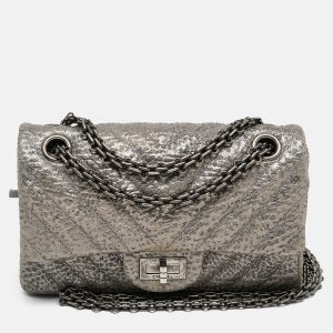 Chanel Metallic Grey Chevron Leather 224 Reissue 2.55 Flap Bag, Shoulder Bags - Luxury Closet catalog