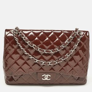Chanel Burgundy Quilted Patent Leather Maxi Classic Single Flap Bag, Shoulder Bags - Luxury Closet catalog