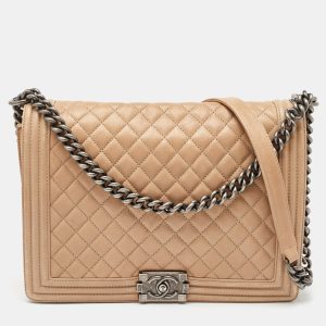 Chanel Beige Quilted Leather Leather Large Boy Flap Bag, Shoulder Bags - Luxury Closet catalog