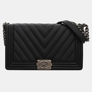 Chanel Black Quilted Lambskin Leather Chevron Medium Boy Bag, Shoulder Bags - Luxury Closet catalog