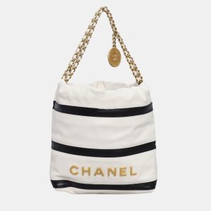 Chanel White Lambskin Leather Mini 22 Stripes Bag, Shoulder Bags - Luxury Closet catalog
