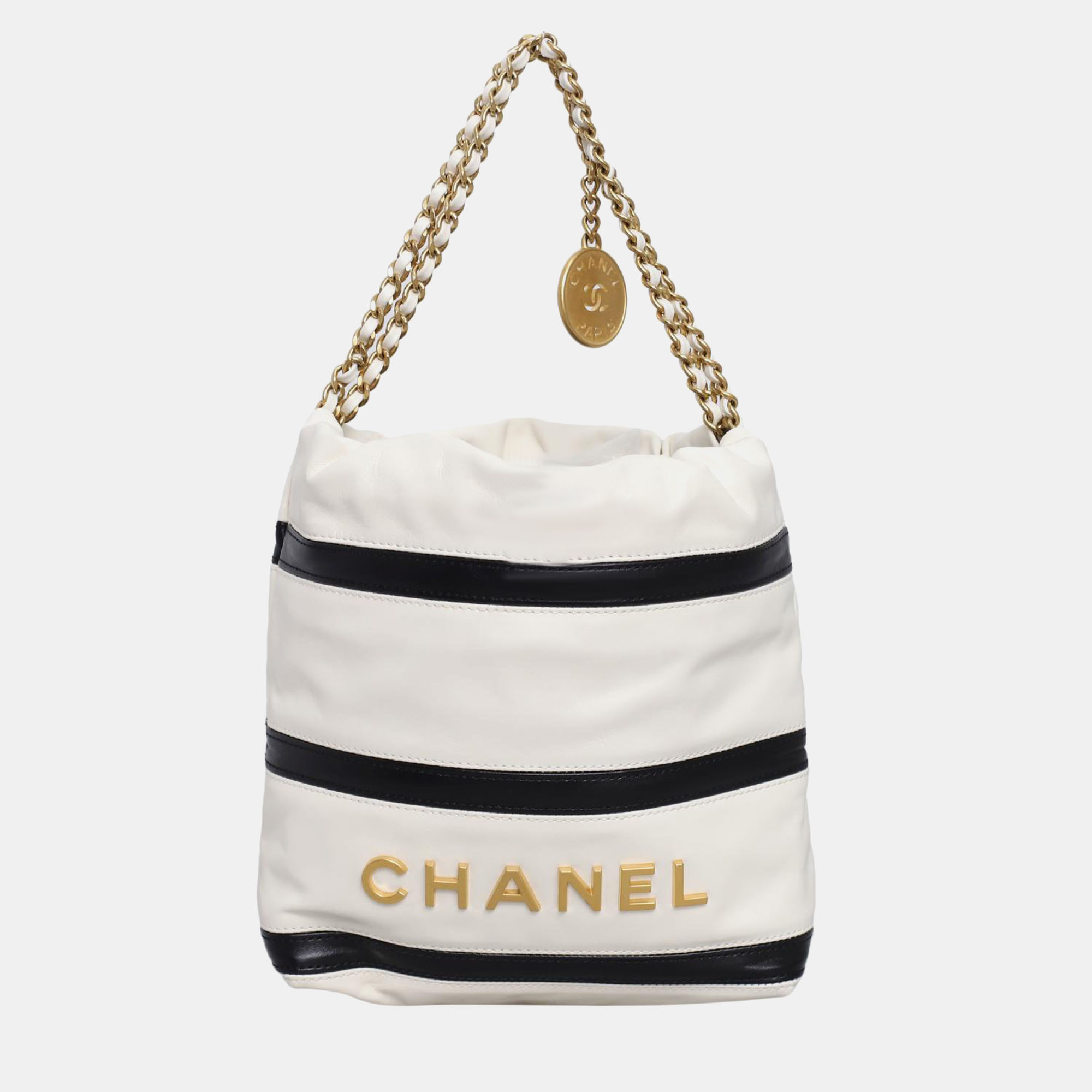 Chanel White Lambskin Leather Mini 22 Stripes Bag, Shoulder Bags - Luxury Closet catalog