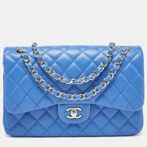 Chanel Blue Quilted Leather Jumbo Classic Double Flap Bag, Shoulder Bags - Luxury Closet catalog