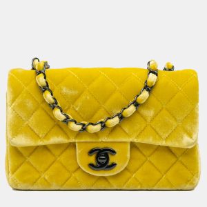 Chanel Yellow Mini Rectangular Classic Velvet Single Flap Bag, Shoulder Bags - Luxury Closet catalog