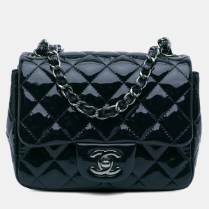 Chanel Navy Blue Mini Square Classic Patent Single Flap Bag, Shoulder Bags - Luxury Closet catalog