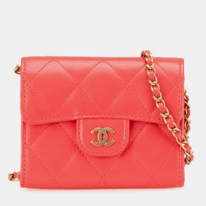 Chanel Red Quilted Lambskin Flap Card Holder on Chain, Wallets & Money Clips - Luxury Closet catalog