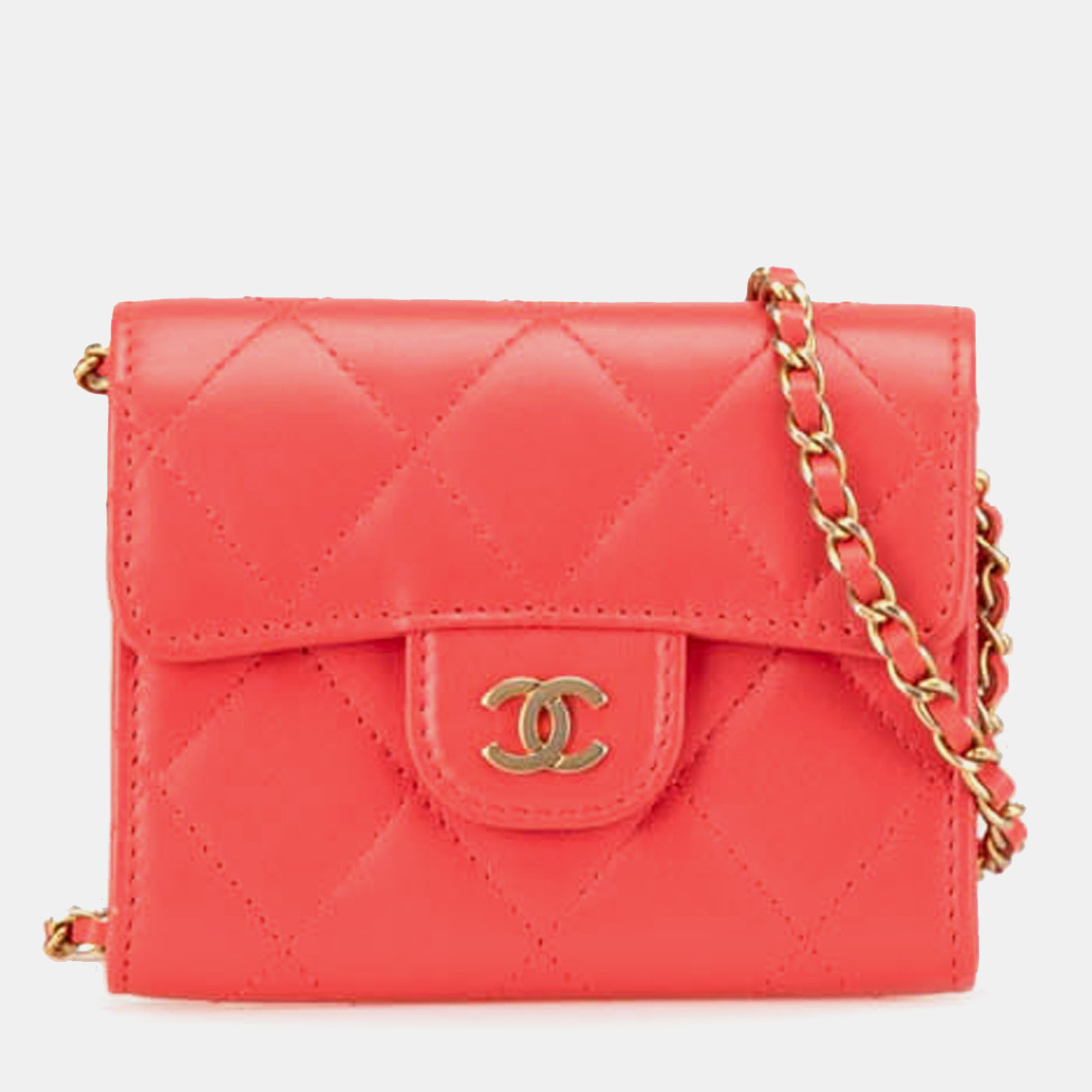 Chanel Red Quilted Lambskin Flap Card Holder on Chain, Wallets & Money Clips - Luxury Closet catalog