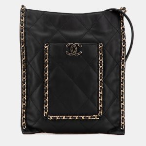 Chanel Black Quilted Calfskin Chain Flat Shoulder Bag, Shoulder Bags - Luxury Closet catalog