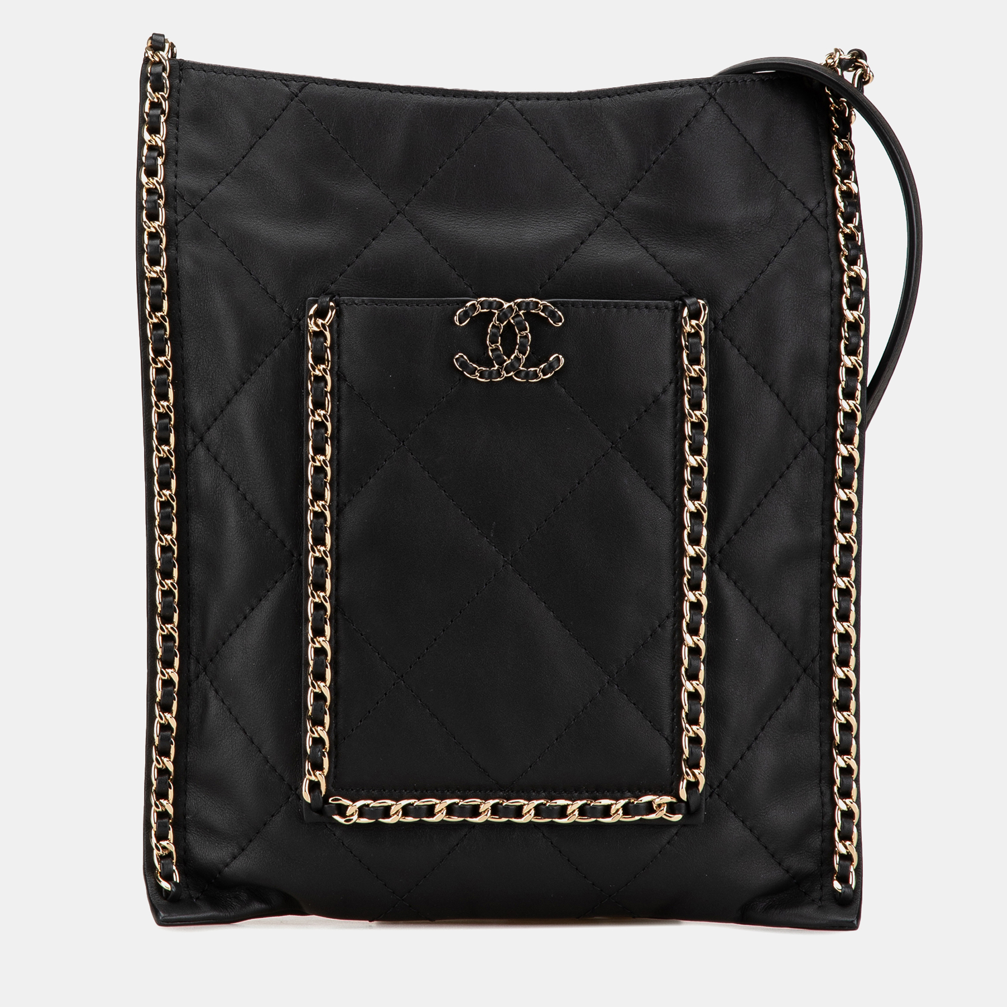 Chanel Black Quilted Calfskin Chain Flat Shoulder Bag, Shoulder Bags - Luxury Closet catalog