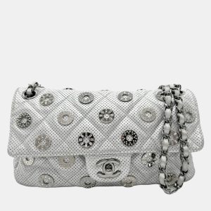 Chanel Silver Leather Perforated Chain Shoulder Bag, Shoulder Bags - Luxury Closet catalog