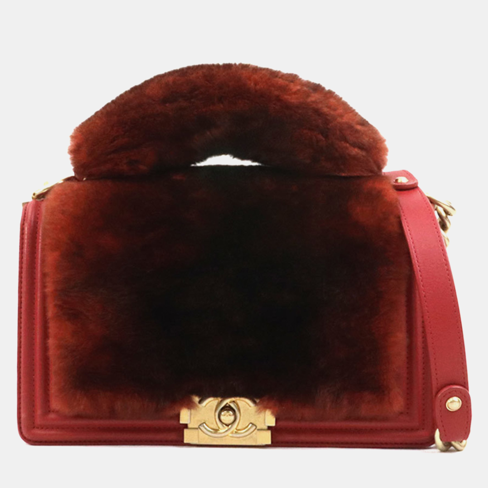 Chanel Brown Red Fur Leather Boy Shoulder Bag, Shoulder Bags - Luxury Closet catalog