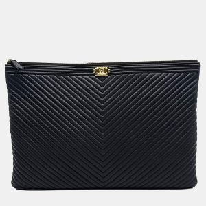 Chanel Black Leather Chevron Boy Large Clutch Bag, Clutches & Special Occasion Bags - Luxury Closet catalog