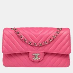 Chanel Pink Chevron Leather Medium Classic Double Flap Shoulder Bag, Shoulder Bags - Luxury Closet catalog